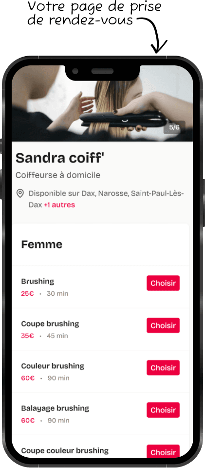 Screenshot mobile de la prise de rendez-vous d'un point de vue client.